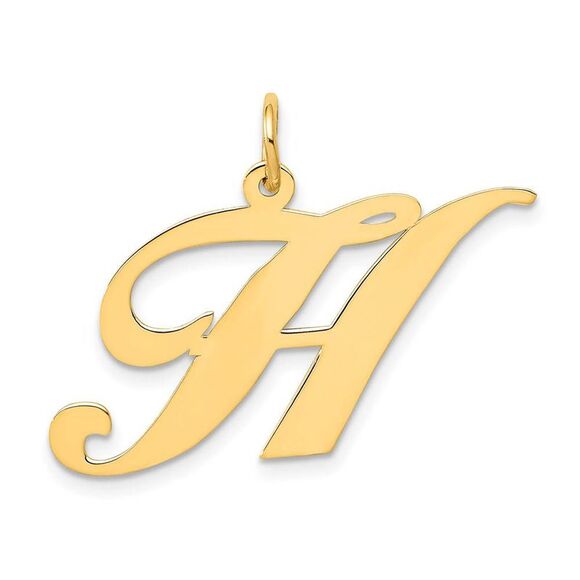 14k Yellow Gold, Ella Collection, LG Fancy Script Initial H Pendant - Picture 1 of 4